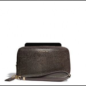 Coach lizard glitter double zipper wristlet.